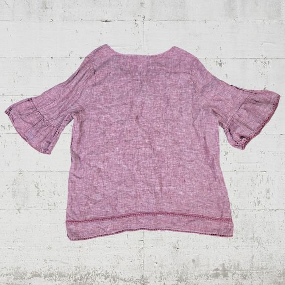 Tahari Washed Red Linen Tassel V Neck Boho Peasant Blouse Size 2X - Picture 7 of 7